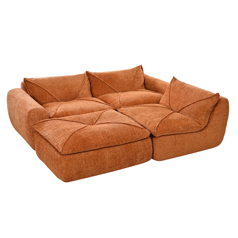 Particle Chenille Sectional Sofa Pull-line Pull-point Design Sofa with Movable Ottoman