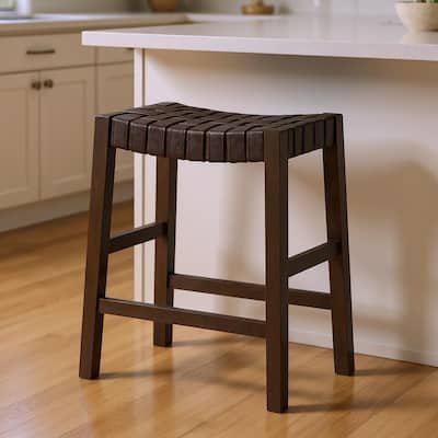 HomeRoots 26" Brown Faux Leather and Solid Wood Backless Counter Height Bar Chair