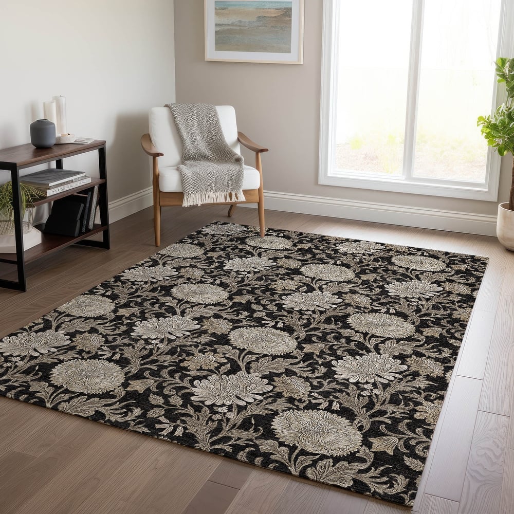 Machine Washable Indoor/ Outdoor Chantille Floral Rug