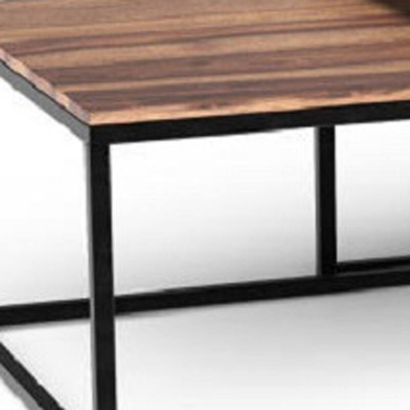Square Coffee Table with Brown Wood Top and Black Iron Base - 29.5” x 29.5” x 17”