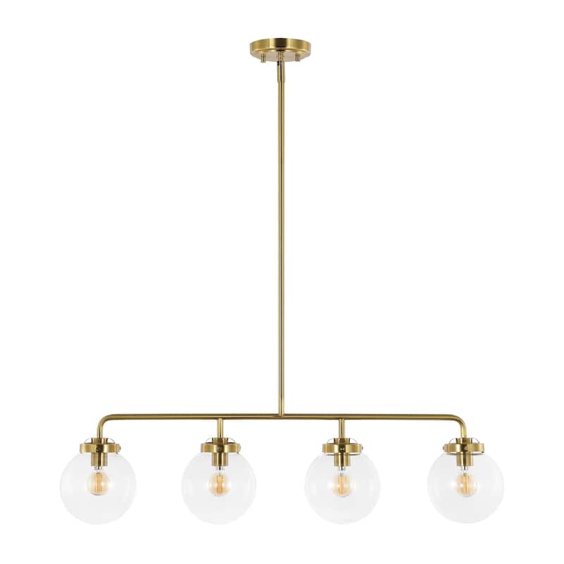 SAFAVIEH Lighting Tuija 34" Rustic Pendant (4-Bulb) - 6" W x 34" D x 49" H - Brass Gold/Clear - 6Wx34Dx49H