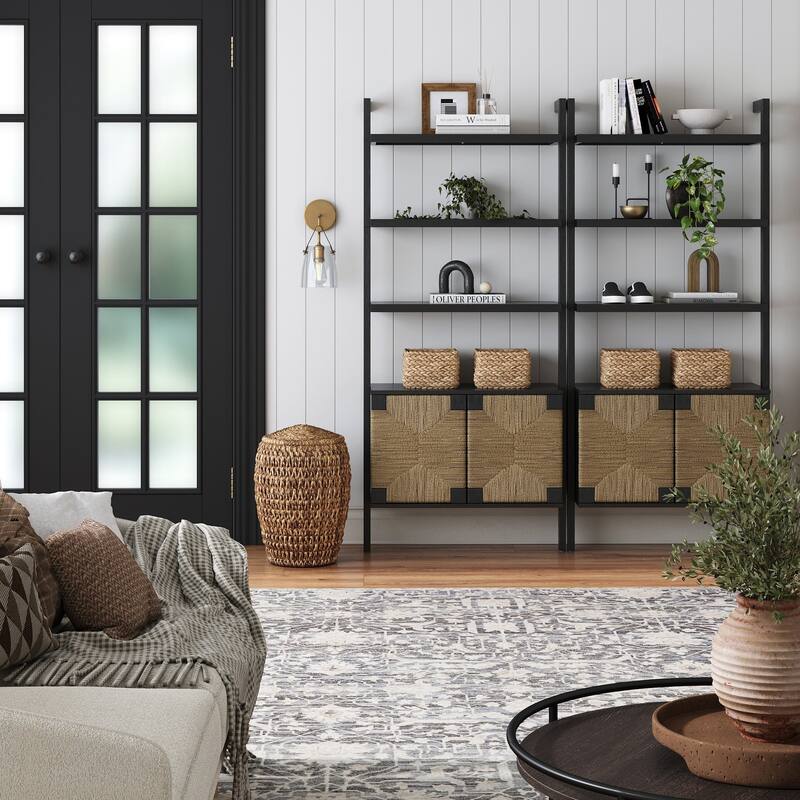 Nathan James Theo Open Shelf Industrial Bookcase with Drawers or Cabinets