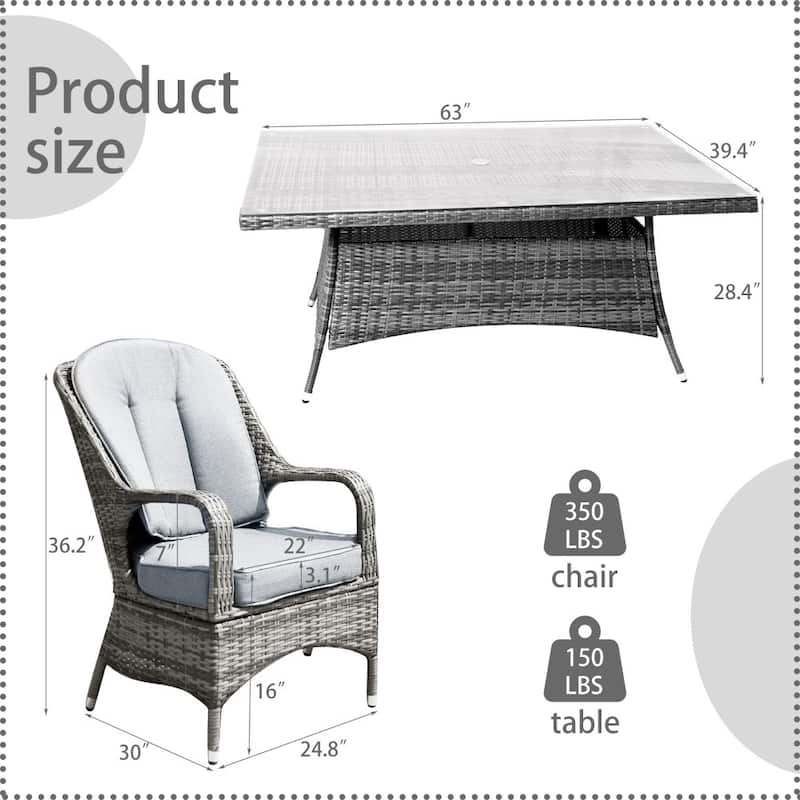 Modern 7-piece Outdoor Rectangular Wicker Aluminum Dining Set with 6 Chairs