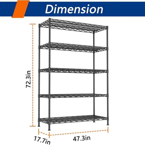 dimension image slide 2 of 4, 5-Wire Shelving Metal Storage Rack Adjustable Shelves