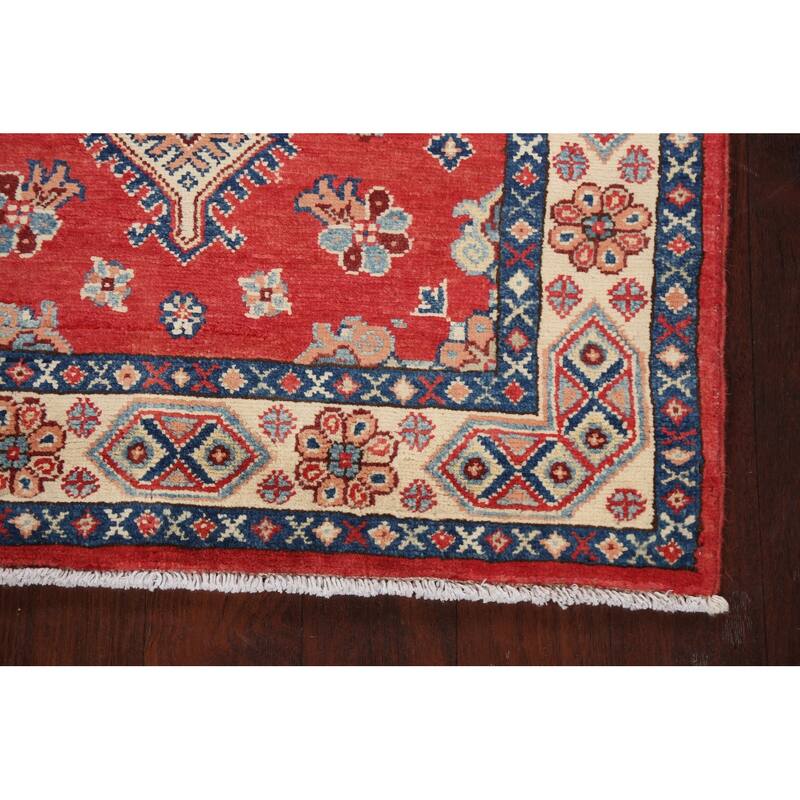 Hand Knotted Oriental 100% Wool Carpet Traditional Geometric Red Kazak Area Rug - 5' 0'' X 3' 1''