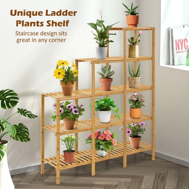 Multifunctional Bamboo Shelf Display Organizer - Bamboo color - 45.5" x 12.5" x 55.5" (L x W x H)