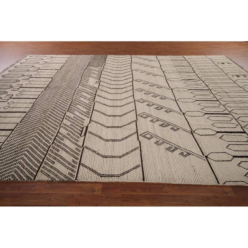 Abstract Moroccan Large Area Rug Handmade Oriental Wool Carpet - 9'11"x 14'5"