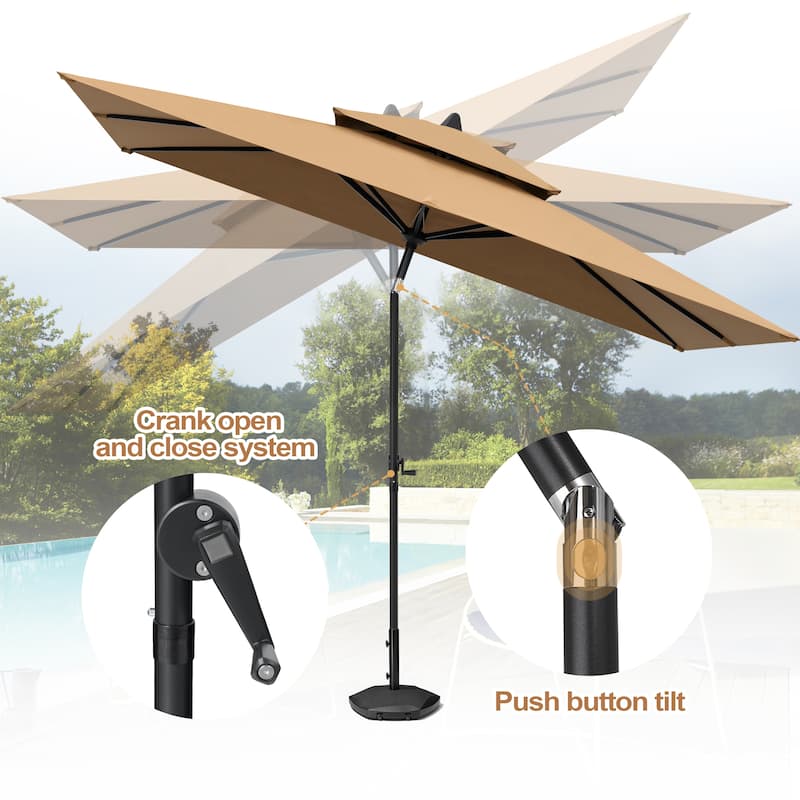 Pellebant 10 x 6.5 Ft Market Umbrella with Double Top, Base Not Included