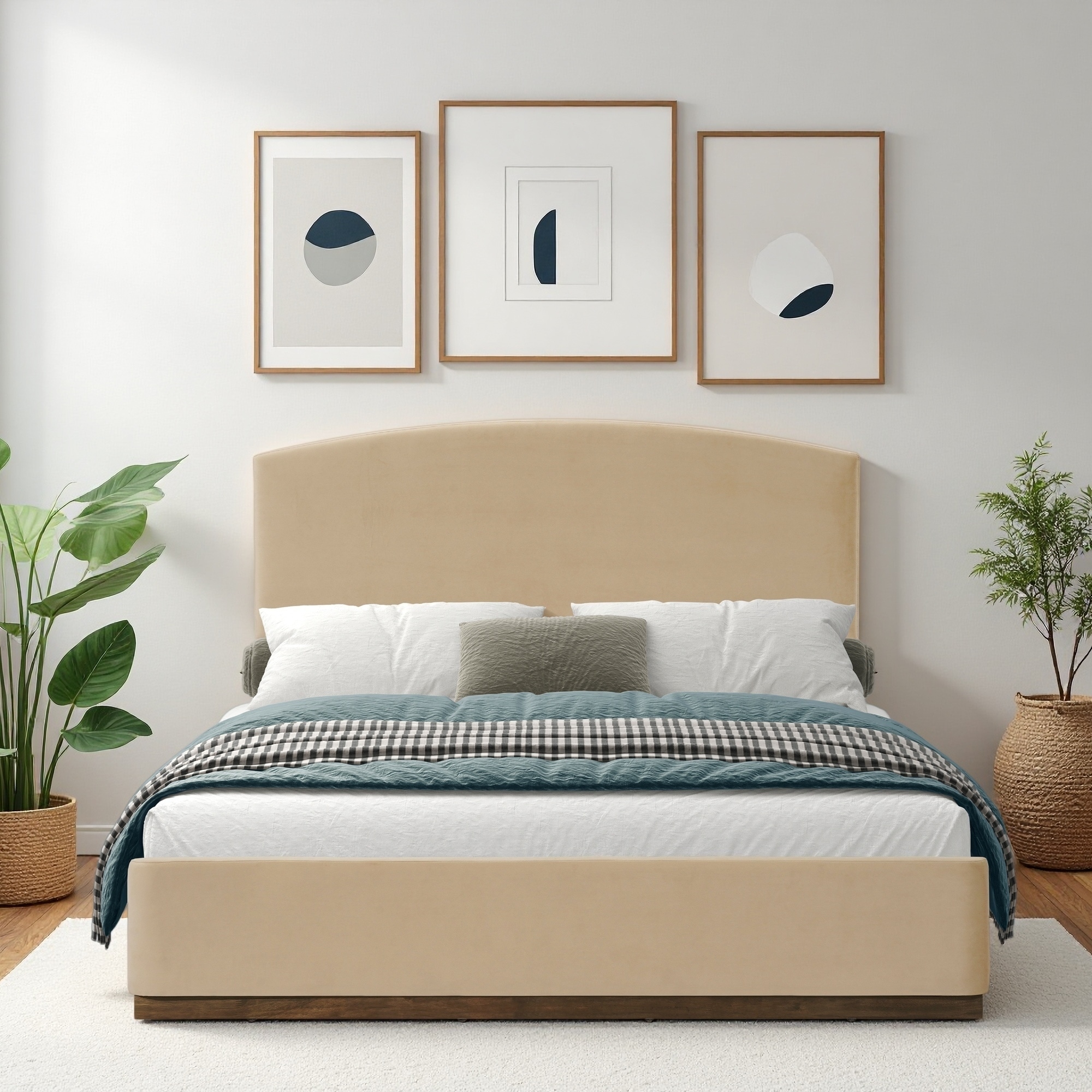 Upholstered Platform Bed Frame with Solid Wood Base