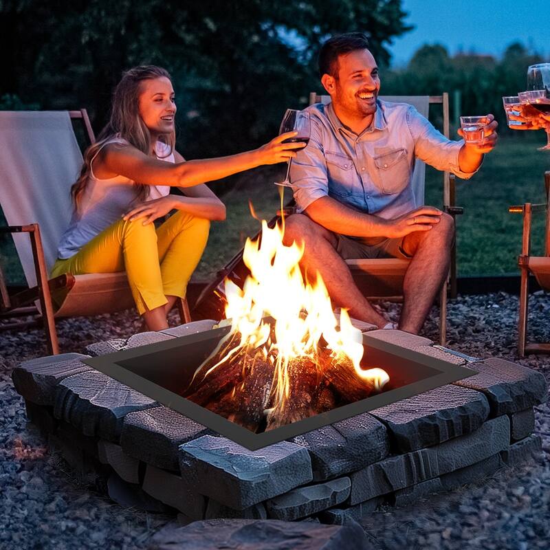 Black Carbon Steel Fire Pit Ring Liner, 8 Panels, Rust Resistant