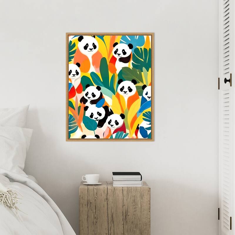 Pandas Tropical by Uma Gokhale Framed Canvas Wall Art
