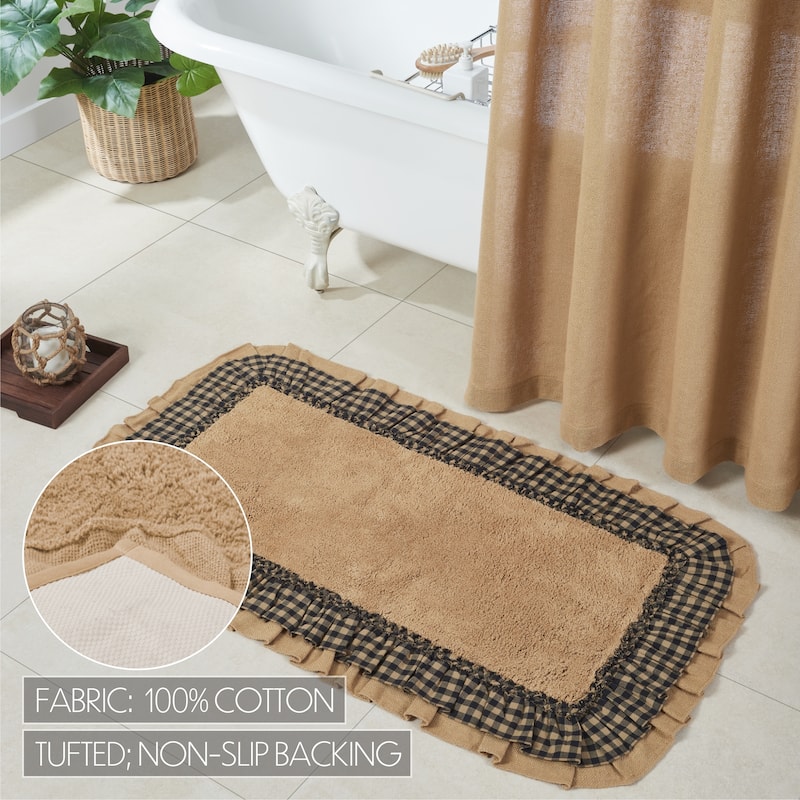 Burlap Natural w/ Black Check Bathmat 27x48 - 27x48 - Tan