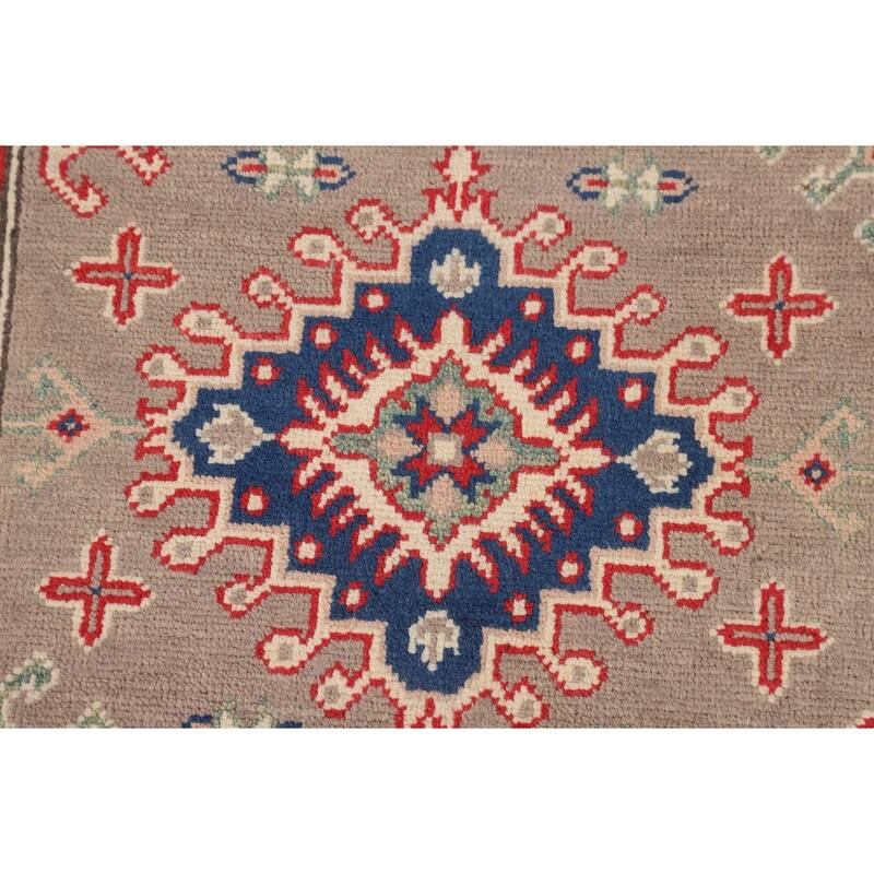 Geometric Kazak Oriental Area Rug Hand-Knotted Traditional Wool Carpet - 5'0" x 6'9"