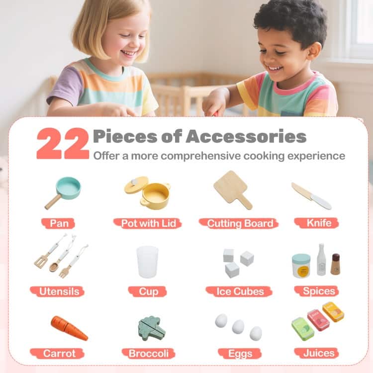 MDF Kids Corner Play Kitchen with Lights, Sounds and Accessories - 40" × 39.5" × 37"