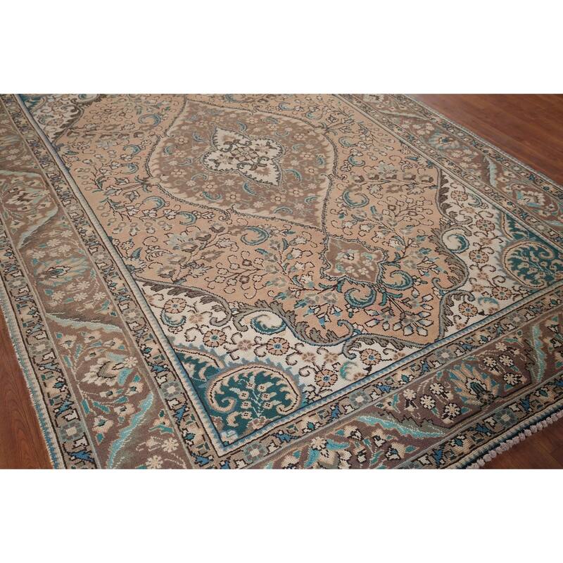 Tabriz Vintage Persian Area Rug Hand-Knotted Oriental Wool Carpet - 6'6" x 9'11"