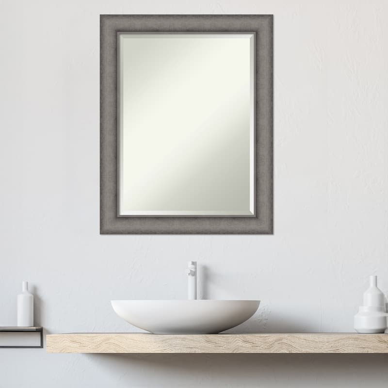 Burnished Concrete Narrow Beveled Wood Framed Bathroom Vanity Wall Mirror - Burnished Concrete Narrow