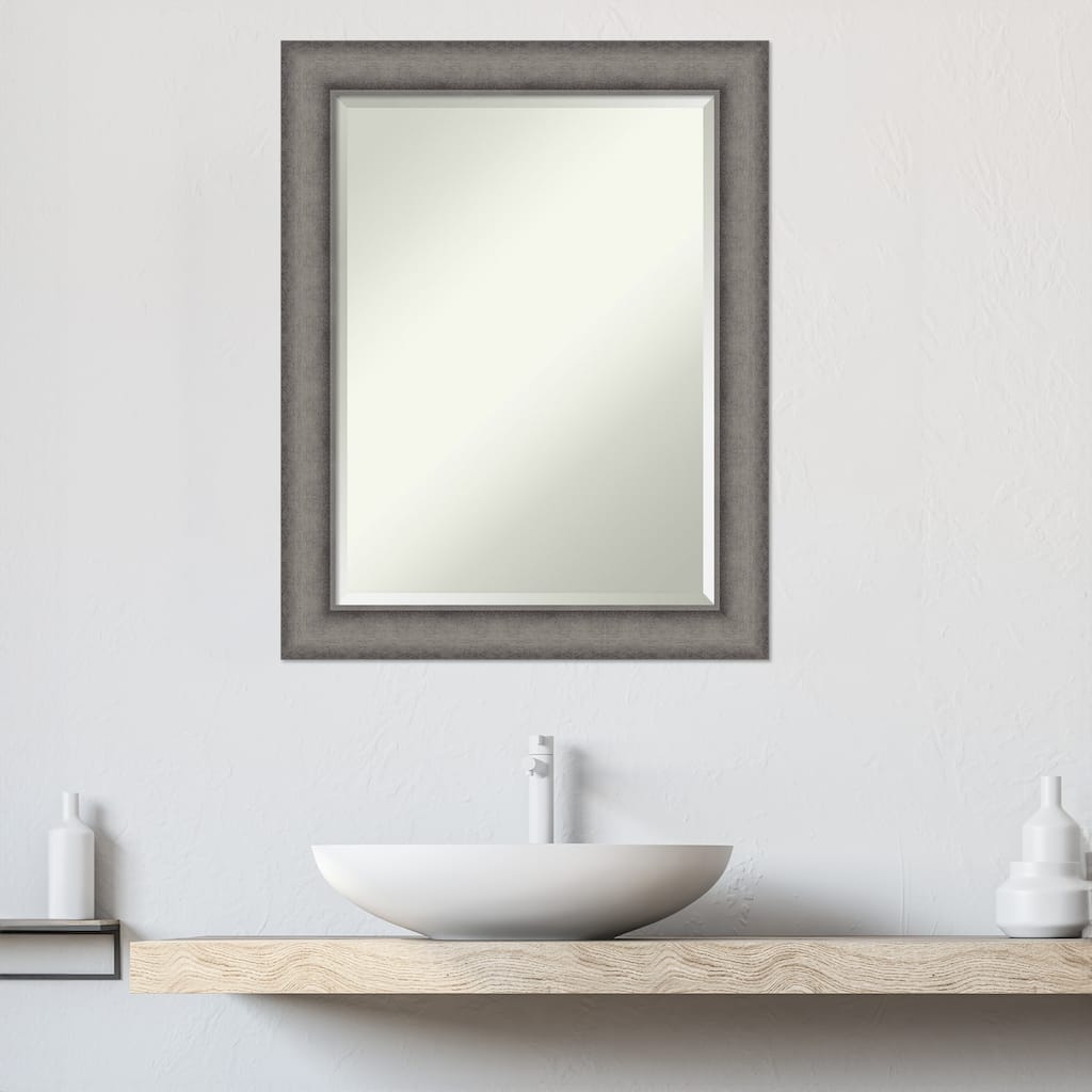 Burnished Concrete Narrow Beveled Wood Framed Bathroom Vanity Wall Mirror - Burnished Concrete Narrow