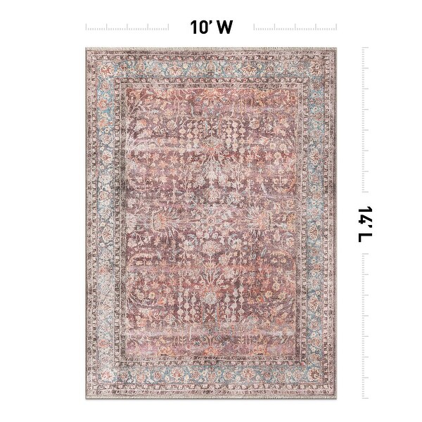 World Rug Gallery Vintage Distressed Bordered Washable Area Rug