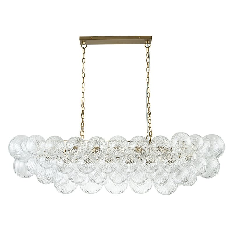 51in Brass Swirled Glass Bubble Linear Island Chandelier Dining Room