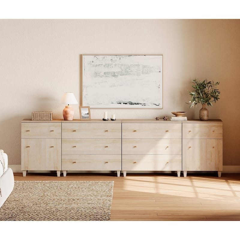 Wood Dresser with 8 Drawers and 2 Cabinets for Bedroom, 118" Wide