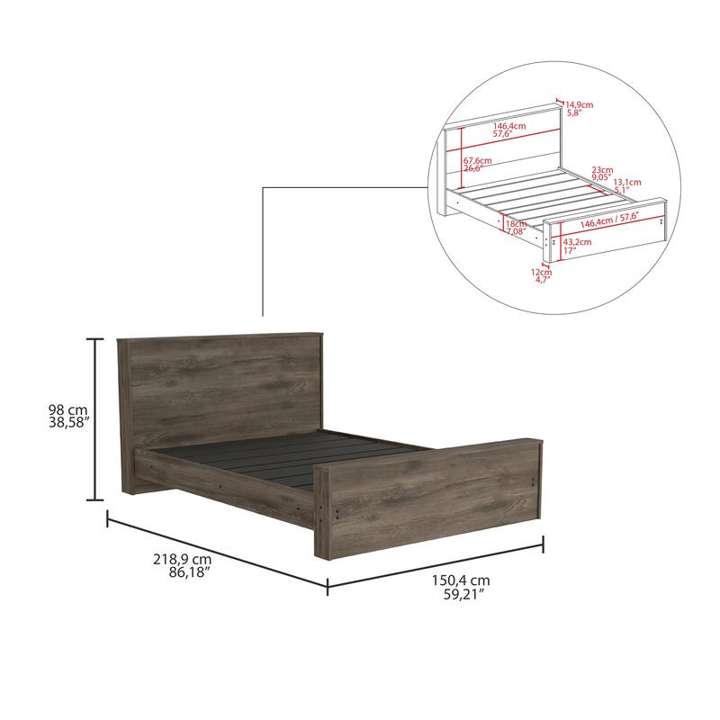 Dark Brown Full Size Bed Base with Headboard, Easy Assembly, Modern Classic Design