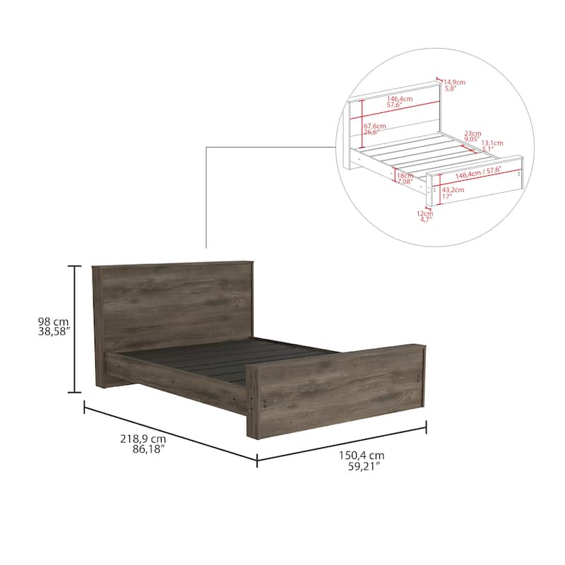Full Size Platform Bed Base with Headboard, Dark Brown, 440lbs Weight Capacity, No Box Spring Needed