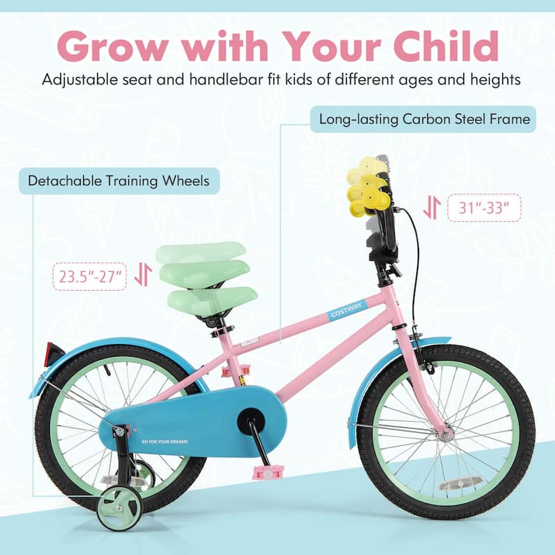 Costway 18" Kids Bike with Adjustable Saddle Handlebar Removable - See Details