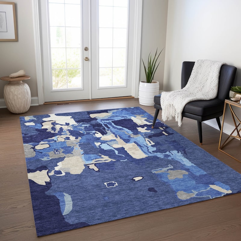 Machine Washable Indoor/ Outdoor Abstract Glam Chantille Rug - Navy - 10' x 14'