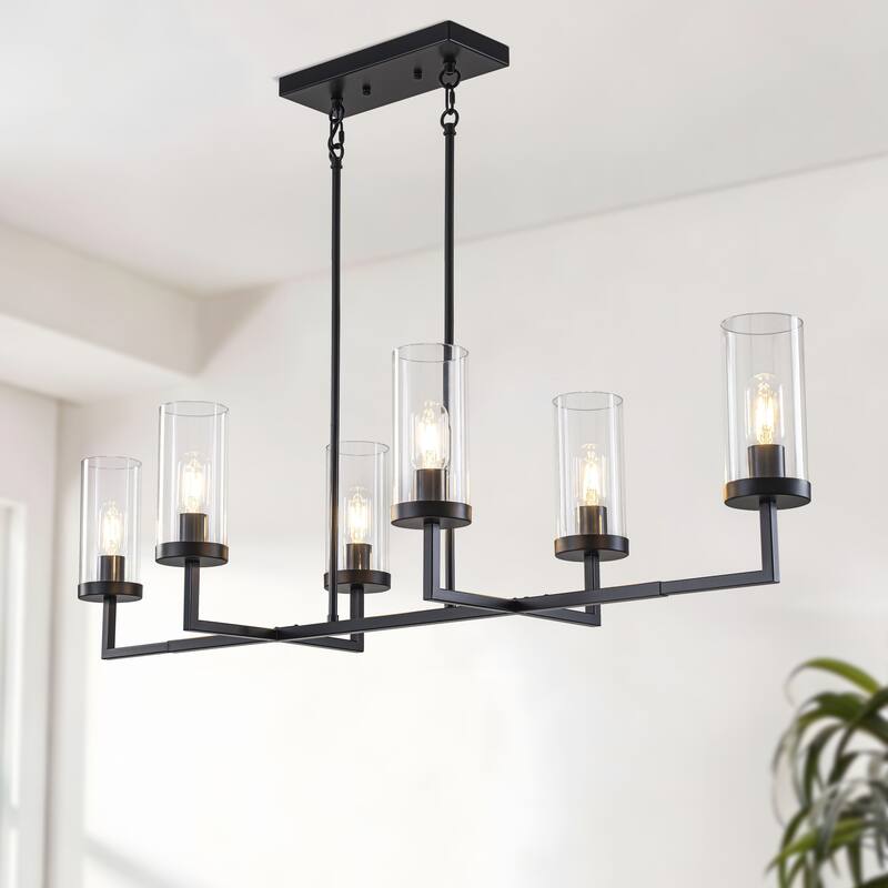 Starsky 6-Light Farmhouse Linear Pendant Light with Double-Row Glass Shades
