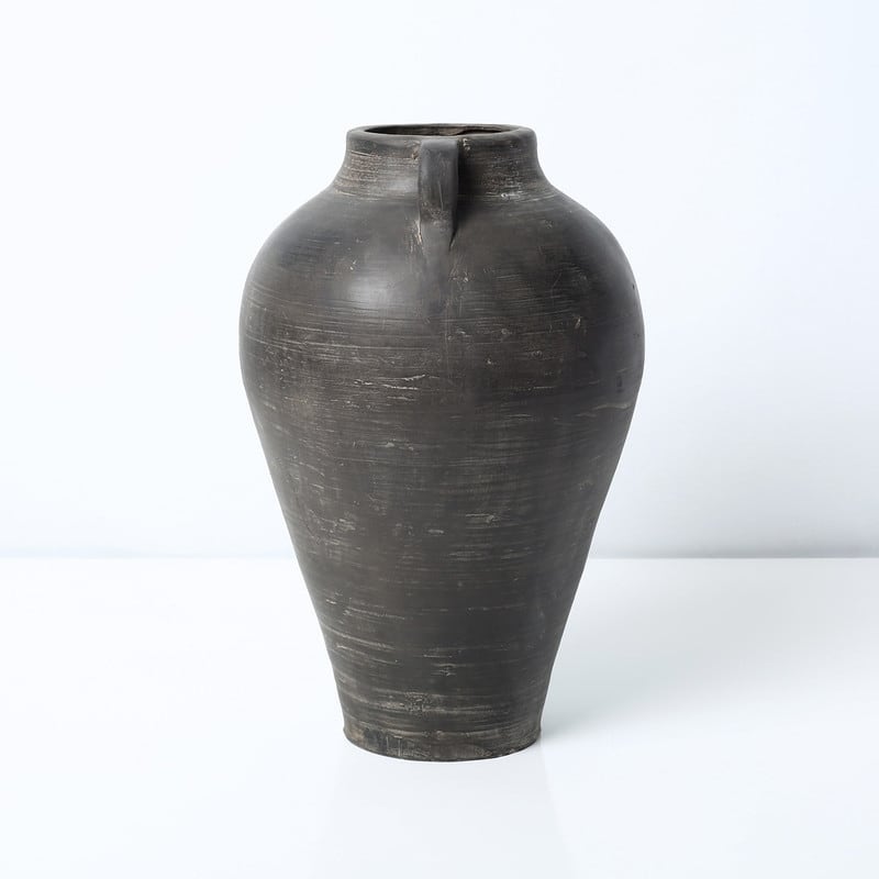 Approx. 14"H Charcoal Gray Vase with Two Handles (4.9" opening)