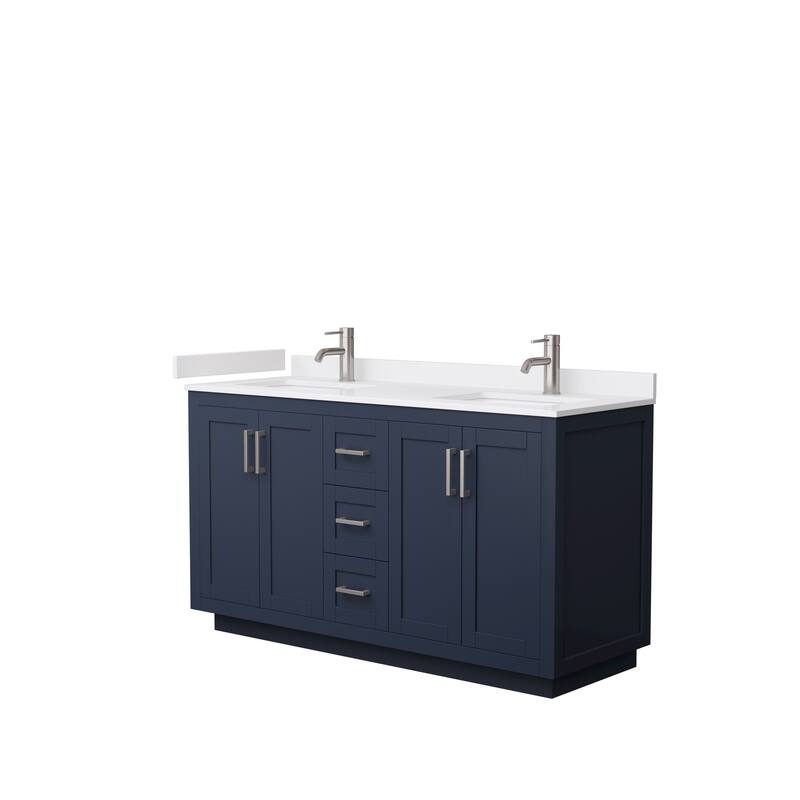 Miranda Double Vanity Set, Cultured Marble Top, No Mirror - 60-Inch Double - Dark Blue, Nickel Trim, White Cultured Marble Top