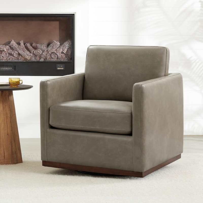 Spruce & Spring Shane Modern Swivel Accent Arm Chair - Set of 2 - Grey-Faux Leather