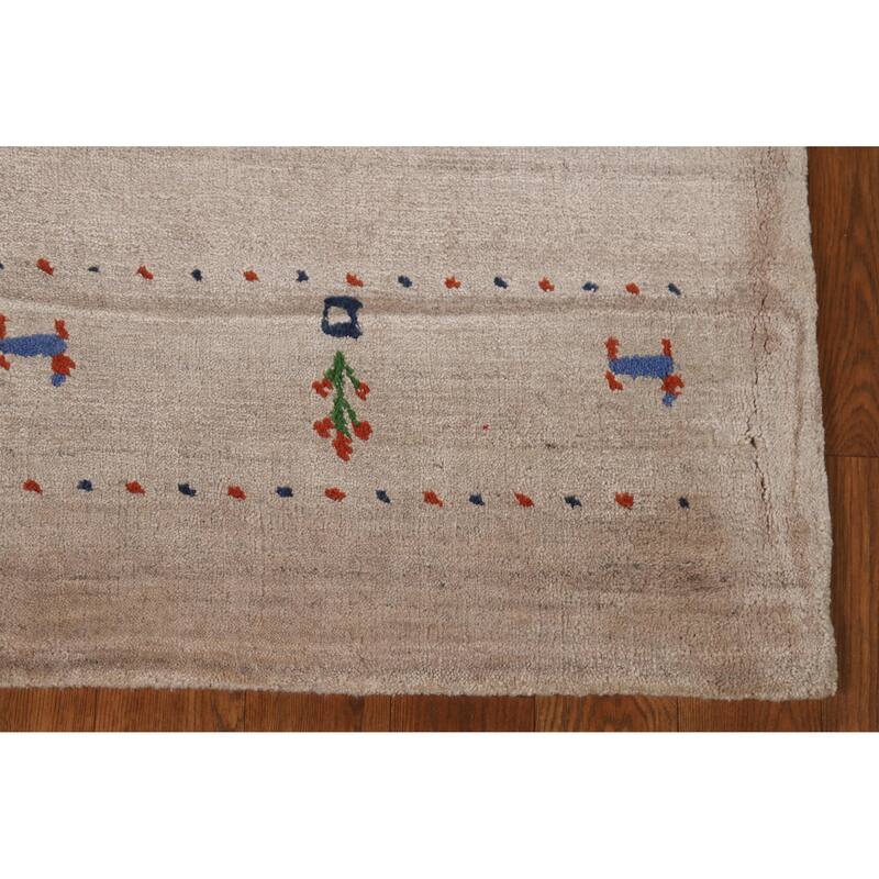 Tribal Gabbeh Indian Foyer Rug Handmade Beige Silk Carpet - 3'1"x 4'11"