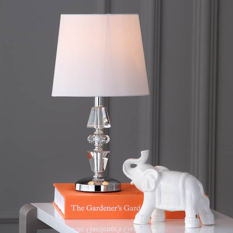 SAFAVIEH Lighting 15-inch Crescendo White Shade Tiered Crystal Table Lamp (Set of 2) - 9"W x 9"D x 16"H