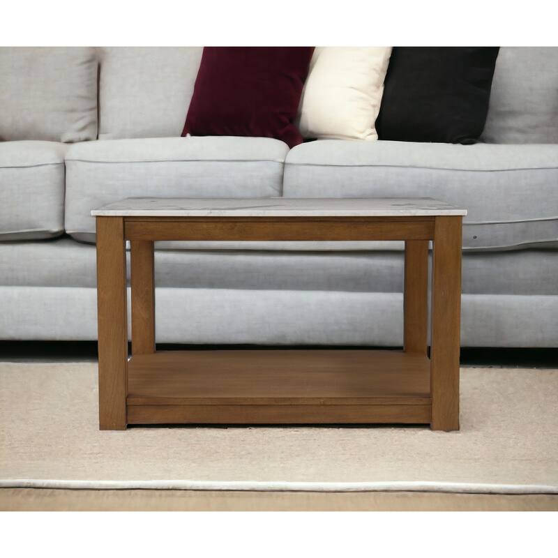 30" Contemporary Wooden Coffee Table with Faux Marble Top and Storage Shelves for Living Room - 18.25" H x 30" W x 30" D