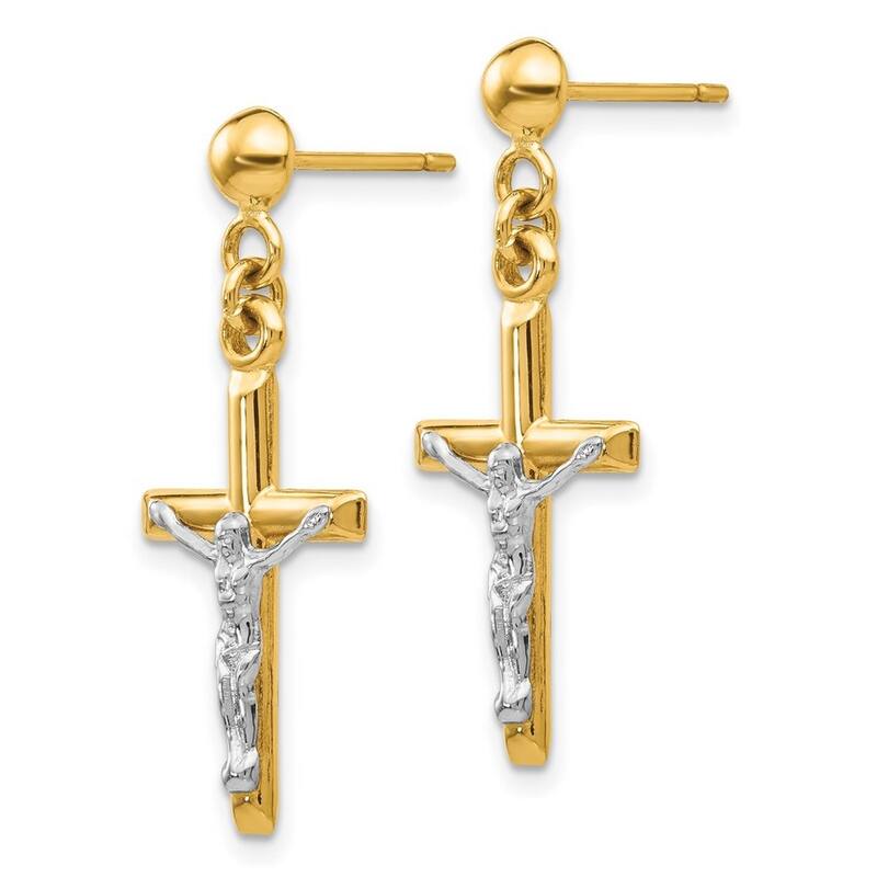 Curata 14k Two-Tone Gold Crucifix Cross Dangle Drop Earrings (12mmx29mm) - Orange