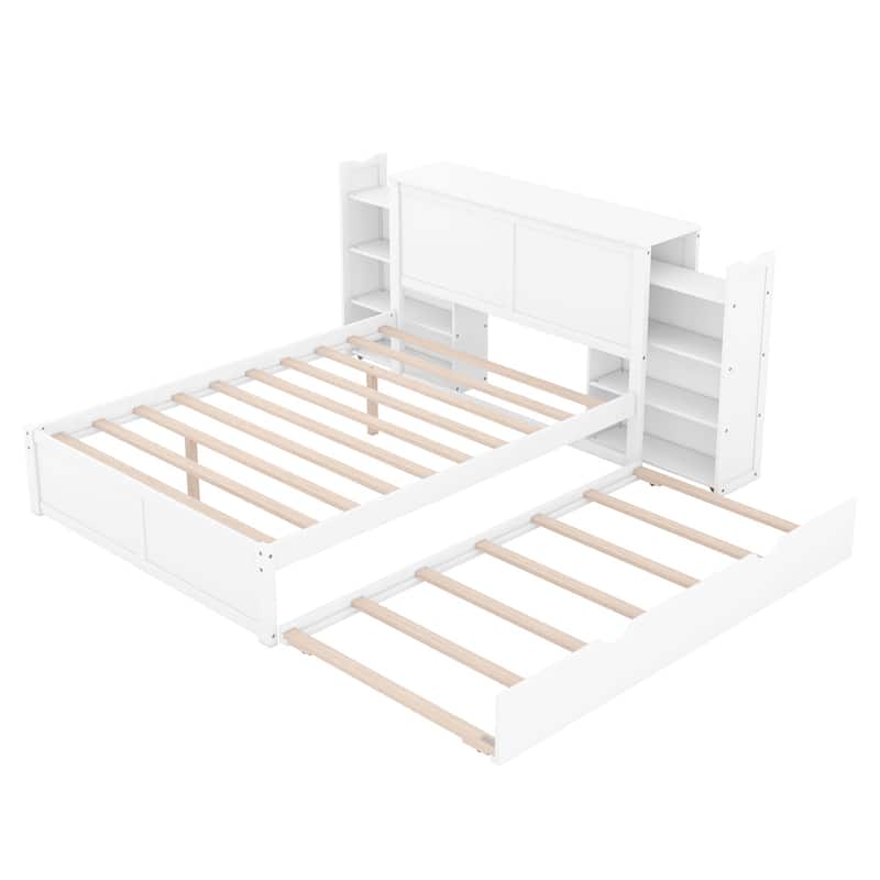 Storage Platform Bed with Pull Out Shelves and Twin Size Trundle