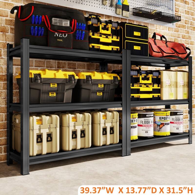 3-Tier Adjustable Metal Storage Rack, Black, 31.5/63"H