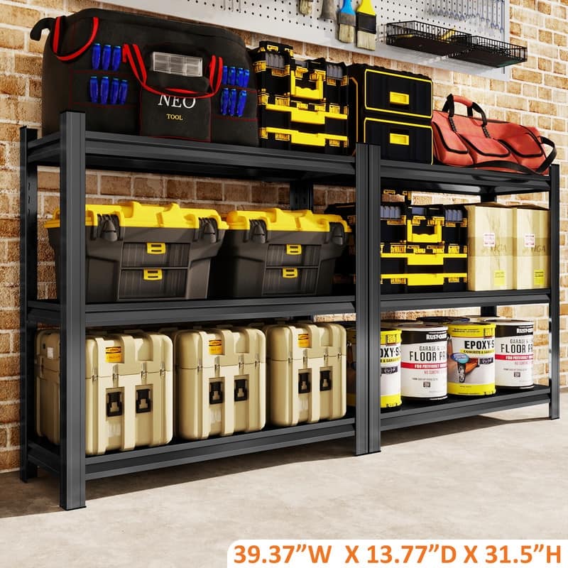 3-Tier Adjustable Metal Storage Rack, Black, 31.5/63"H