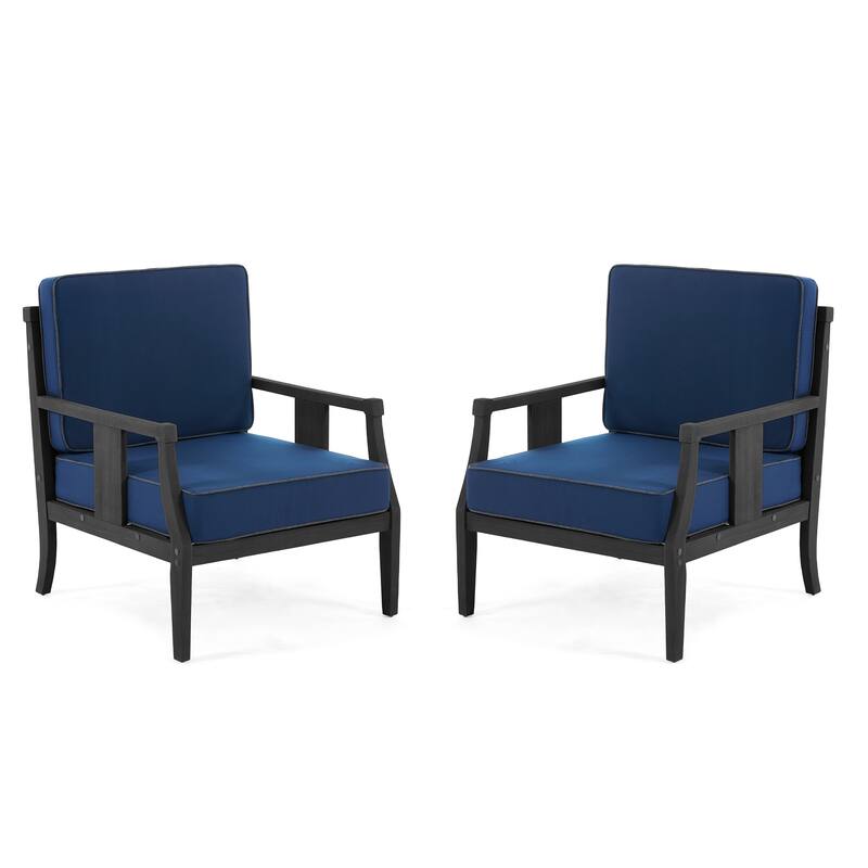 Black Wood Patio Accent Chairs with Water-Resistant Cushions