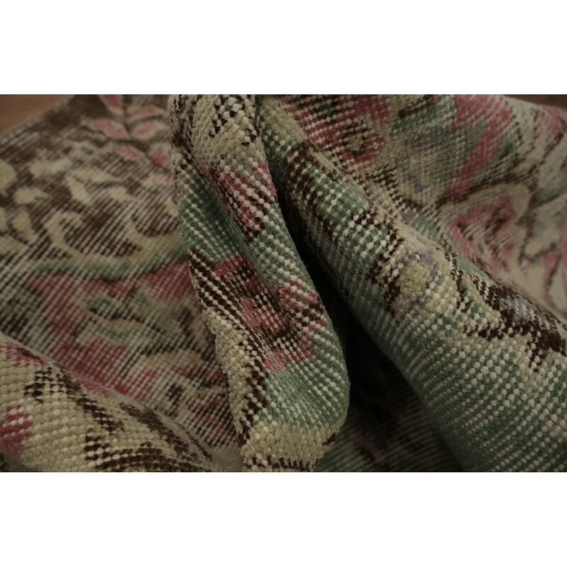 Hand Knotted Oriental 100% Wool Carpet Transitional Floral Green Anatolian Area Rug - 9' 2'' X 5' 2''