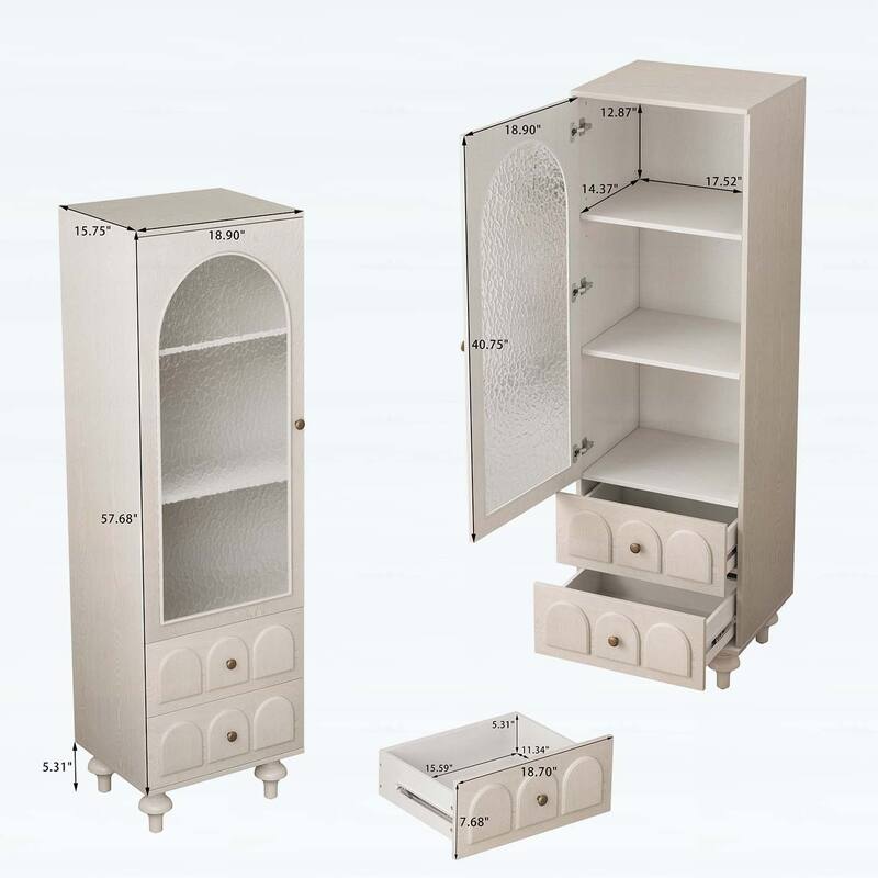Tall Storage Cabinet with Glass Door,Two Drawers,and Adjustable Shelf for Versatile and Stylish Organization in Any Room