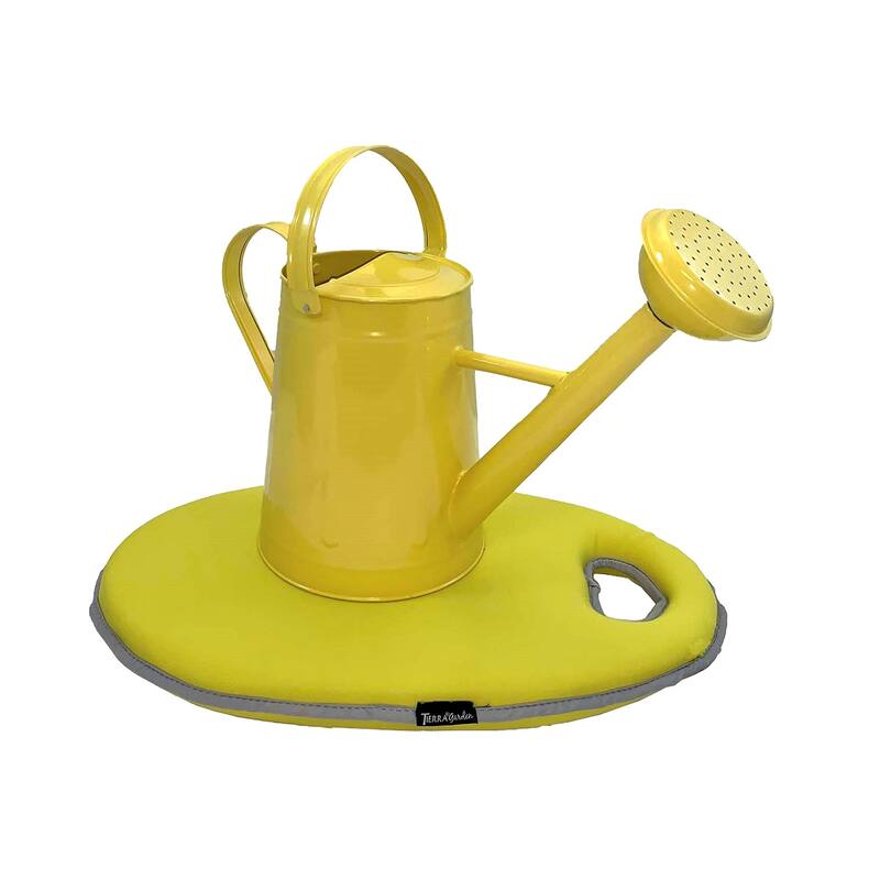 1.2 Gallon Traditional Metal Watering Can with 20"L x 12.25"W Memory Foam Kneeling Cushion - Yellow