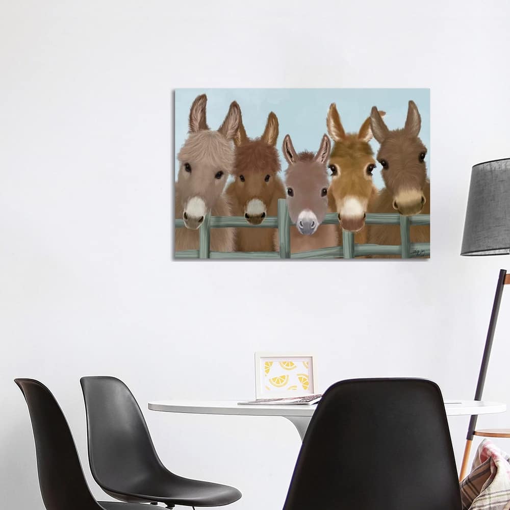 iCanvas "Donkey Herd at Fence" by Fab Funky Canvas Print