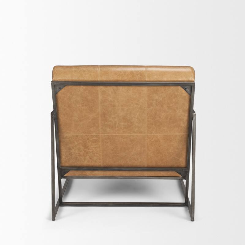 Stratton Gunmetal w/ Genuine Aged Black / Brown Leather Upholstered Accent Chair -  27.3L x 36.5W x 29.5H