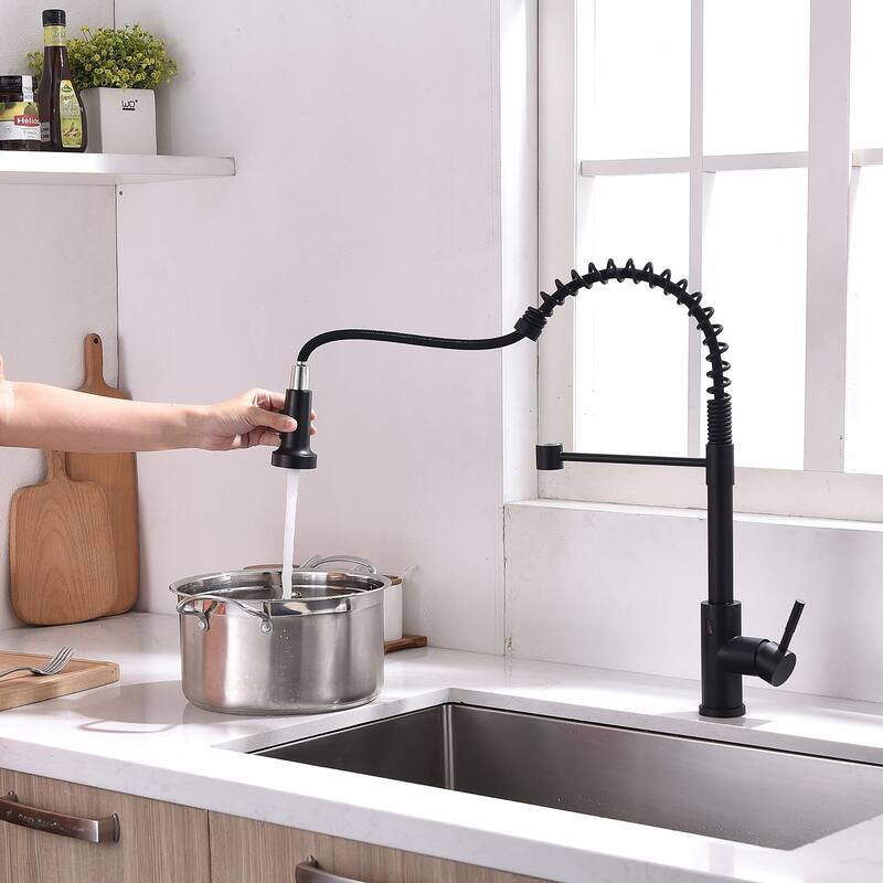 Matte Black 1-Handle Deck-Mount Pull-Down Handle Kitchen Faucet