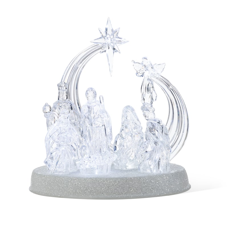 Glitzhome 9''L Christmas Lighted Acrylic Tabletop Nativity Scene Figurine