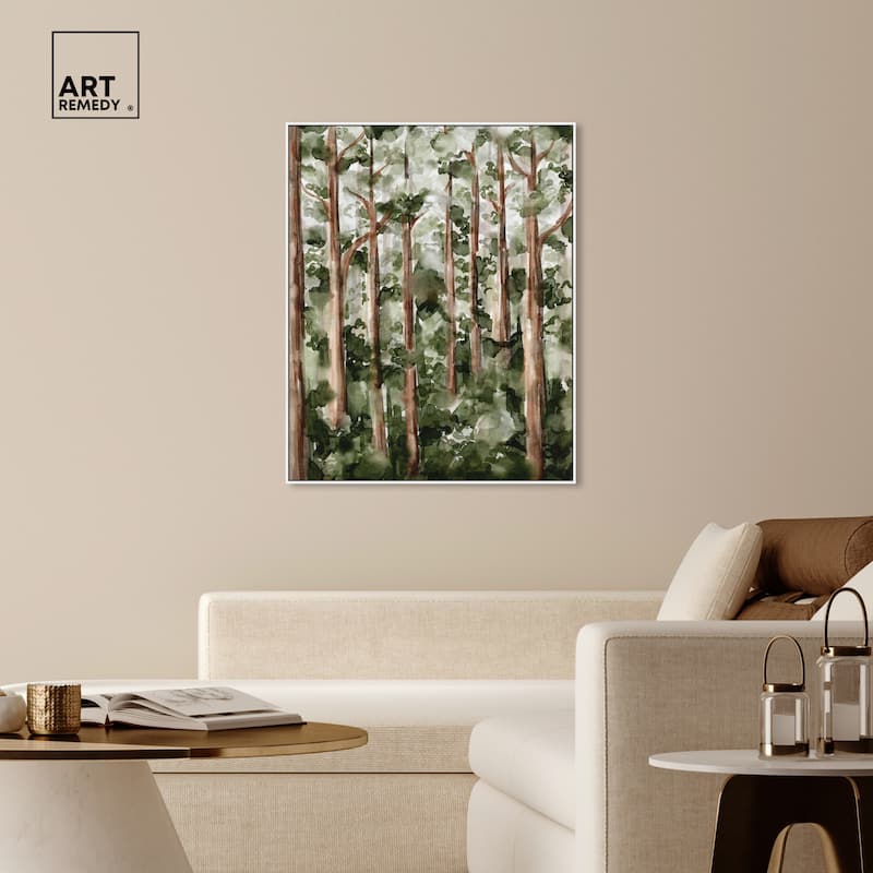 Art Remedy Wildy Forest Framed Landscape 1 Piece Canvas Wall Art Watercolor Style