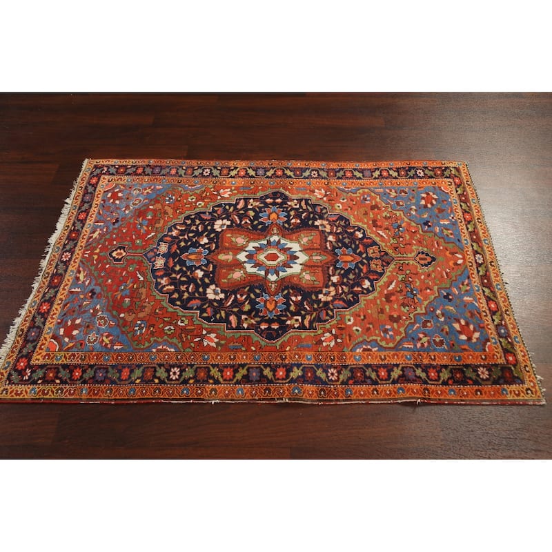 Antique Vegetable Dye Floral Sarouk Farahan Persian Area Rug Handmade - 3'5" x 4'10"