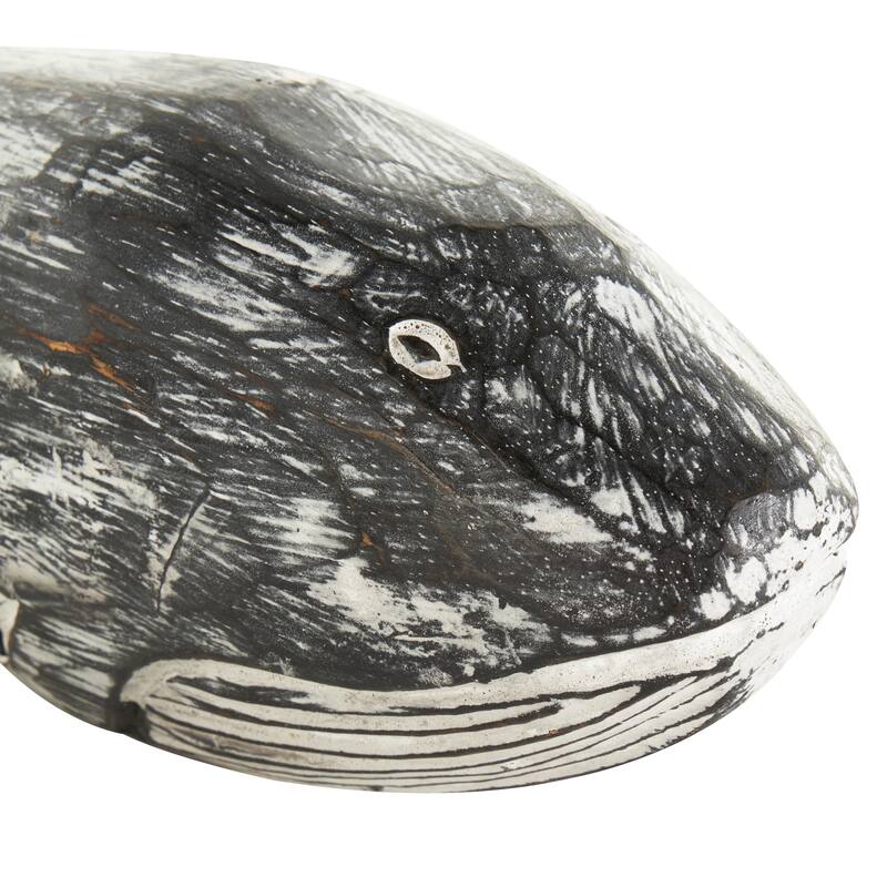 Cream Wood Distressed Whale Decorative Sculpture (Set of 2)